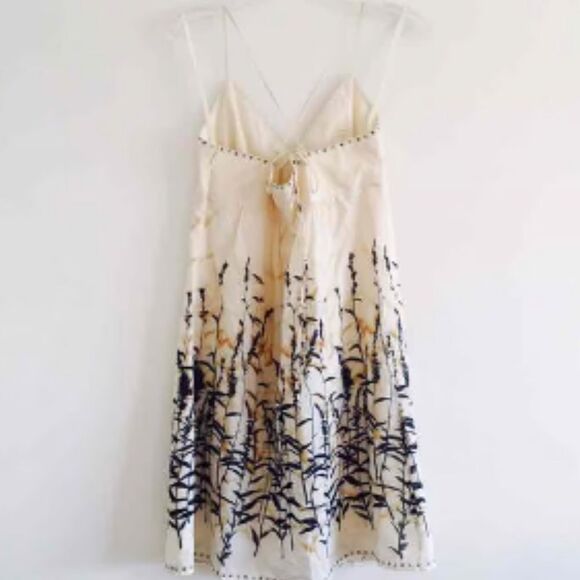 BCBG BCBGMAXAZRIA Silk Blend Bamboo Cream Floral Slip Tank Mini sundress Dress - Picture 4 of 12